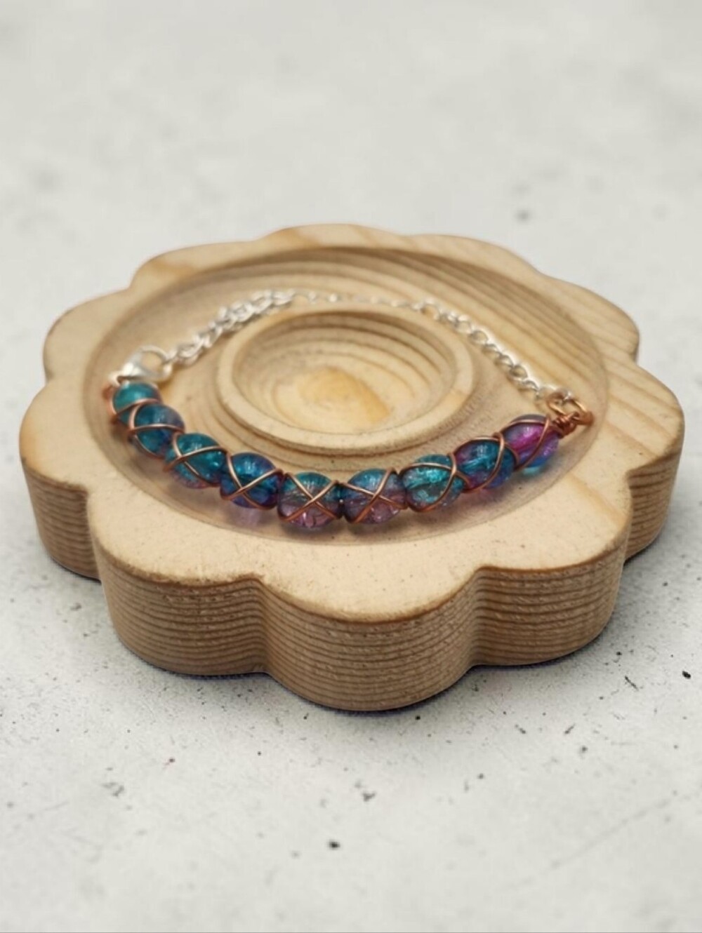 Handmade Wire-wrapped Adjustable Purple and Blue Beaded Bracelet